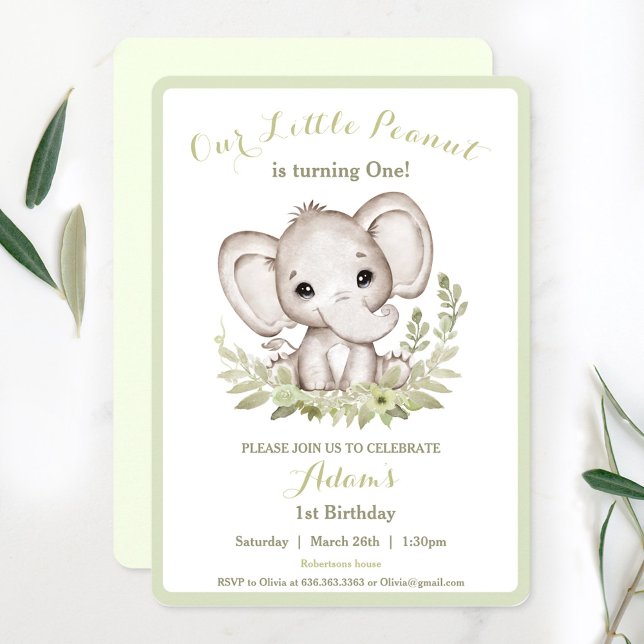 Elephant 1st Birthday Boy Invitation Custom Age (Elephant 1st Birthday Boy Invitation Custom Age)
