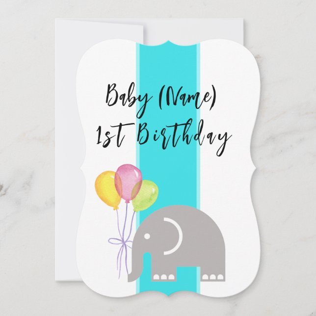 Elephant 1st Birthday Flat Card (Front)