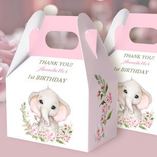 Elephant 1st Birthday Girl Spring Pink Sakura Favour Box