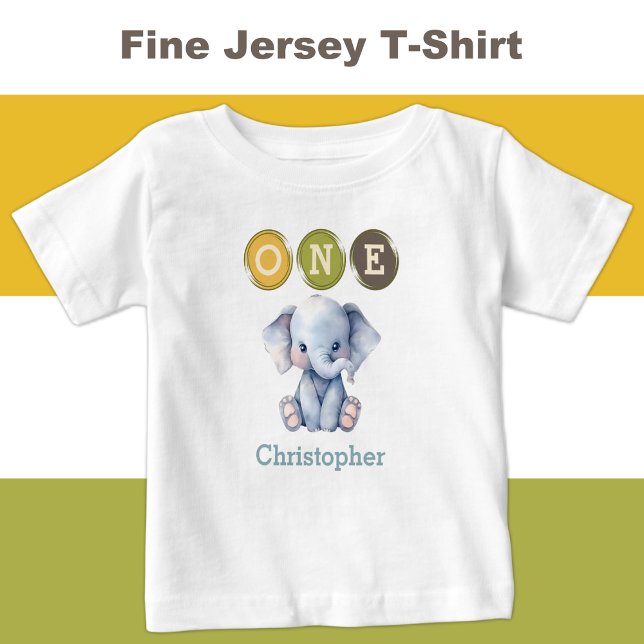 Elephant 1st Birthday one with name blue Baby T-Shirt (Creator Uploaded)