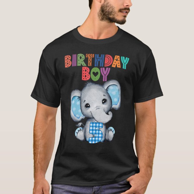 Elephant 5th Birthday Boy 5 Years Old Themed Eleph T-Shirt (Front)