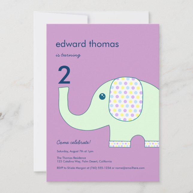 Elephant 5x7 Birthday Invitations (Front)