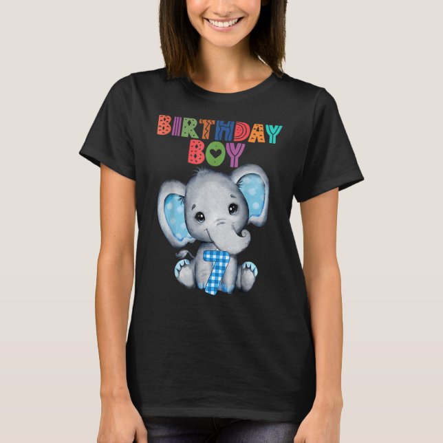 Elephant 7th Birthday Boy 7 Years Old Themed Eleph T-Shirt (Front)