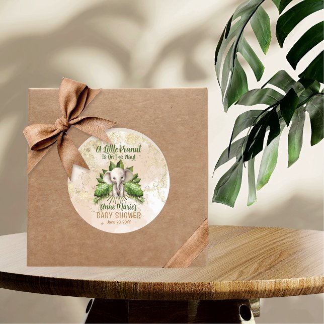 Elephant A Little Peanut Is On The Way Baby Shower Classic Round Sticker (Creator Uploaded)