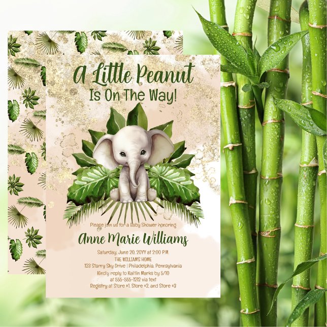 Elephant A Little Peanut Is On The Way Baby Shower Invitation (Cute Tropical Safari Elephant "A Little Peanut Is On The Way" Baby Shower Invitation)