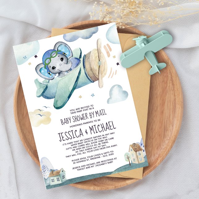 Elephant Aeroplane | Baby Shower by Mail Invitatio Invitation (Creator Uploaded)