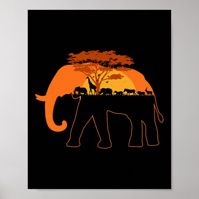 Elephant Africa Animals Trees Earth Day  Poster (Front)