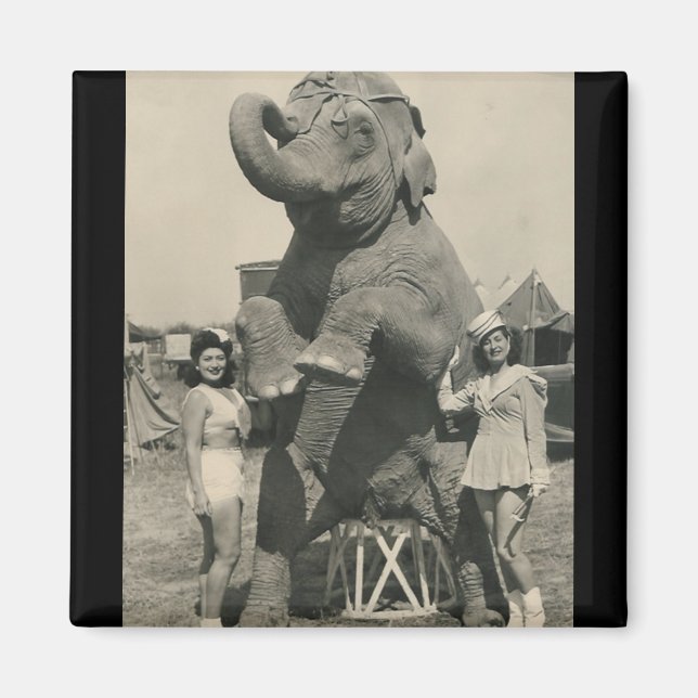 elephant and 2 girls circus magnet (Front)