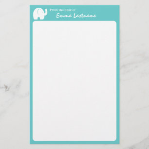 Elephant and Aqua Personalised Stationery