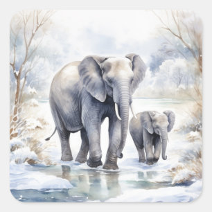 Elephant and Baby Square Sticker