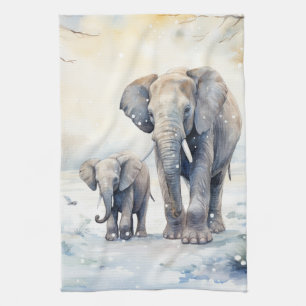 Elephant and Baby Tea Towel
