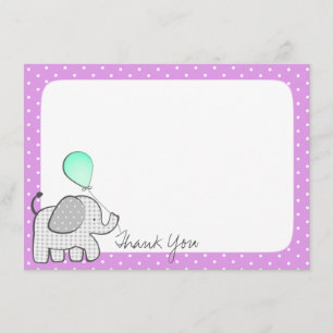 Elephant and Balloons Magenta Thank you