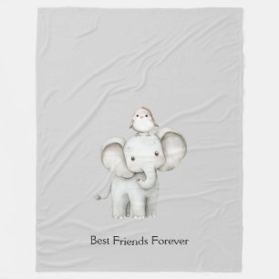 Elephant and Bird Best Friends Fleece Blanket