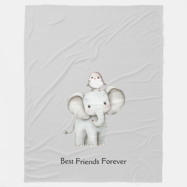 Elephant and Bird Best Friends Fleece Blanket (Front)