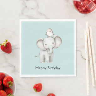 Elephant and Bird Best Friends Mint Birthday Napkin