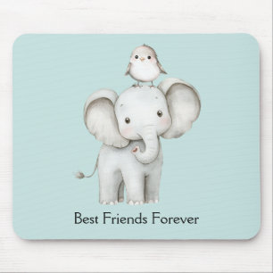 Elephant and Bird Best Friends Mint Mouse Pad