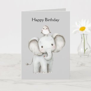 Elephant and Bird Birthday Card