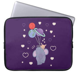 Elephant and Bunny Space Balloon Ride Whimsical Laptop Sleeve