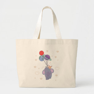 Elephant and Bunny Space Balloon Ride Whimsical Large Tote Bag