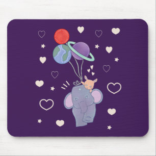 Elephant and Bunny Space Balloon Ride   Whimsical  Mouse Pad