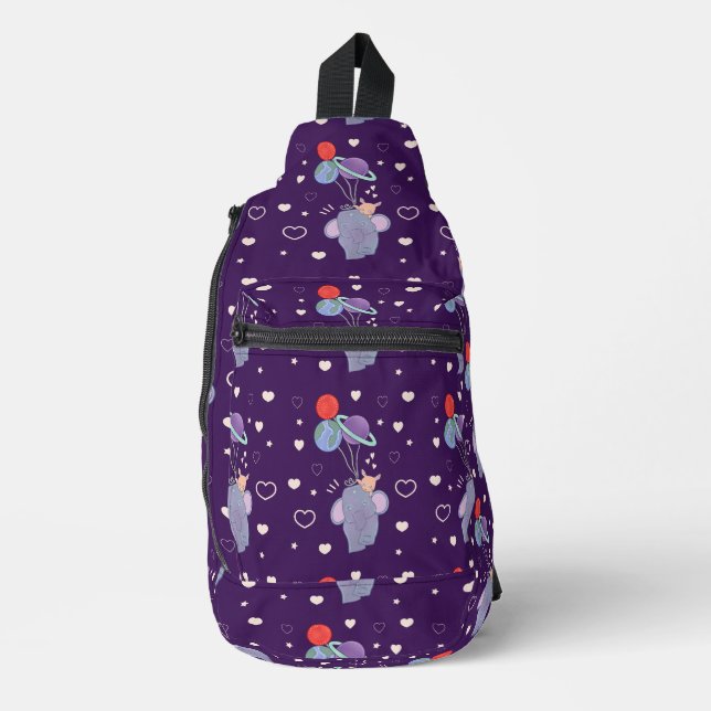 Elephant and Bunny Space Balloon Ride | Whimsical  Sling Bag (Front)