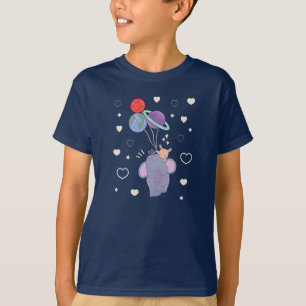 Elephant and Bunny Space Balloon Ride Whimsical T-Shirt