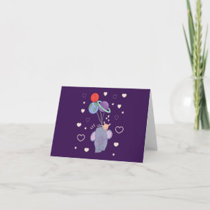 Elephant and Bunny Space Balloon Ride   Whimsical  Thank You Card