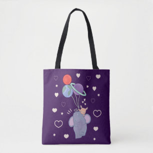 Elephant and Bunny Space Balloon Ride Whimsical Tote Bag