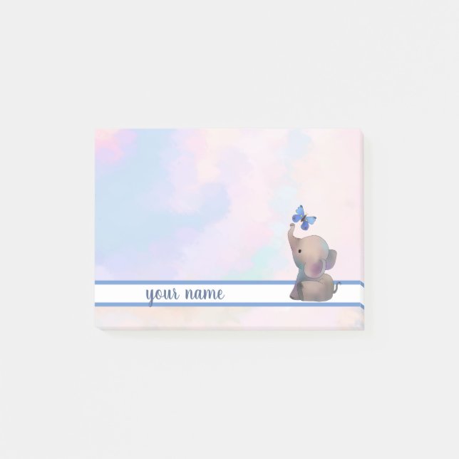 Elephant and butterfly post-it adhesive label notes (Front)