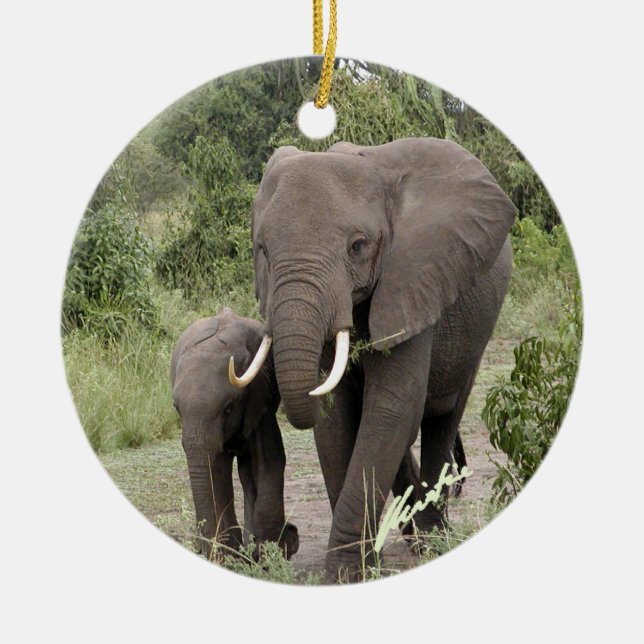 Elephant and Calf Ornament (2-sided) (Front)