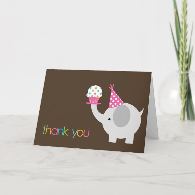 Elephant and Cupcake Thank You Cards (Front)