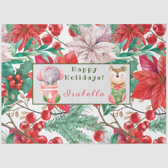 Elephant and Deer Customise Text and Name Tissue Paper (Front)