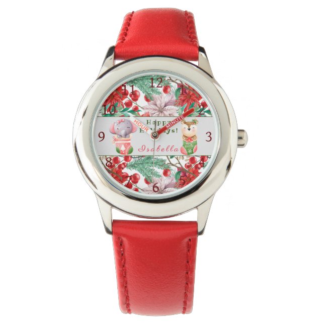 Elephant and Deer Customise Text and Name Watch (Front)