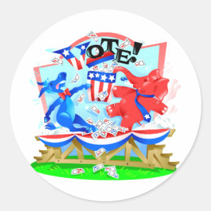 Elephant and Donkey VOTE Illustration Classic Round Sticker