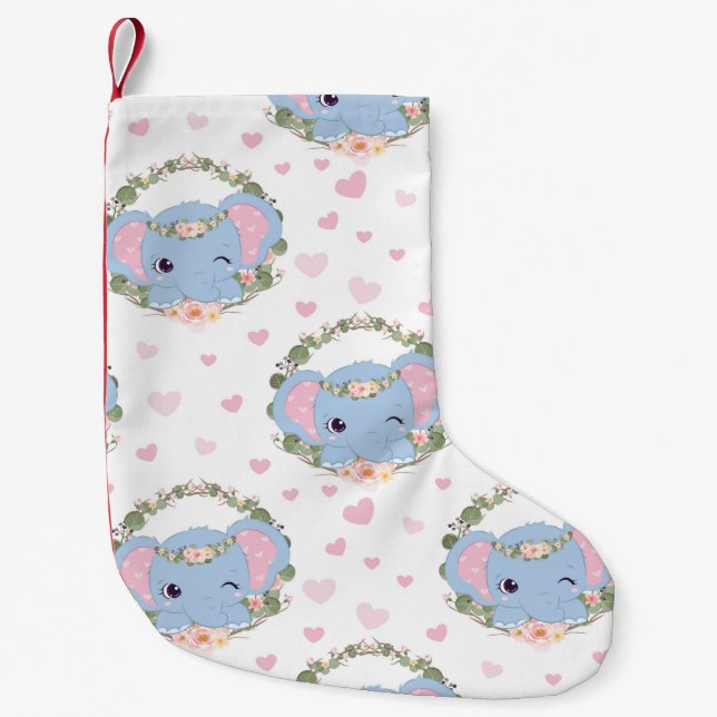 Elephant And Flower Tattoo Small Christmas Stocking (Front)