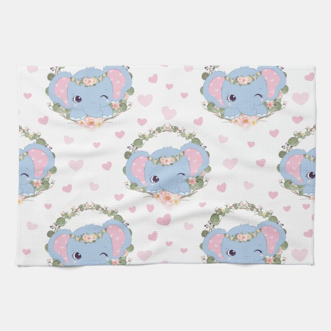 Elephant And Flower Tattoo Tea Towel (Horizontal)