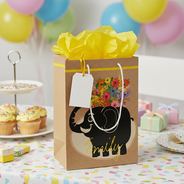 Elephant and flowers   medium gift bag (Creator Uploaded)