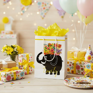 Elephant and flowers   medium gift bag