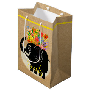 Elephant and flowers medium gift bag