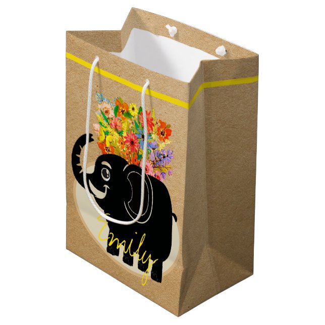 Elephant and flowers   medium gift bag (Front Angled)