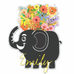 Elephant and flowers personalised