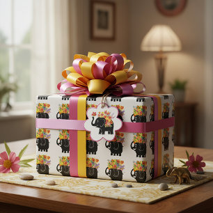 Elephant and flowers  wrapping paper