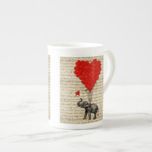 Elephant and heart shaped balloons bone china mug