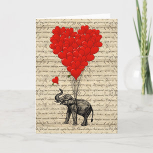 Elephant and heart shaped balloons card