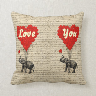 Elephant and heart shaped balloons cushion