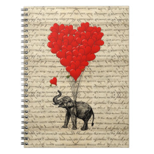 Elephant and heart shaped balloons notebook