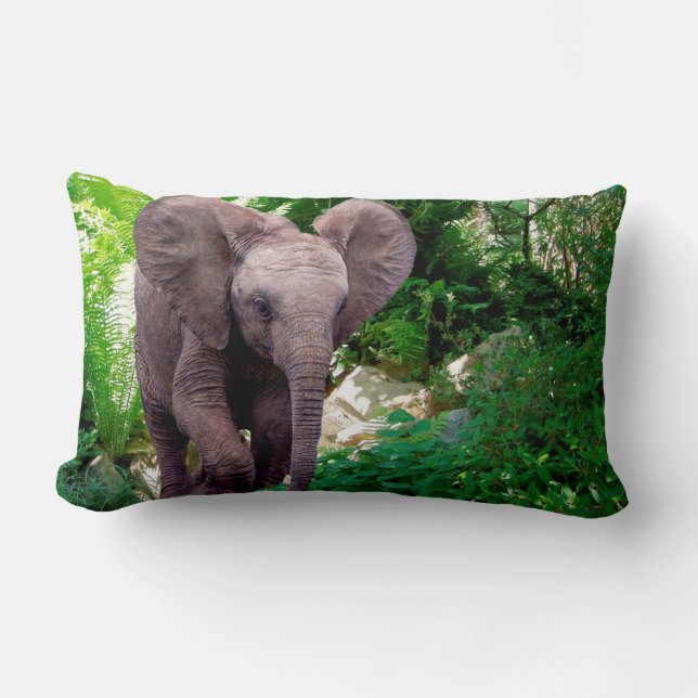 Elephant and Jungle Lumbar Cushion (Front)