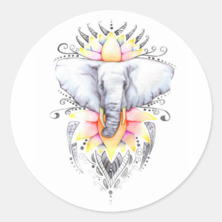 Elephant and lotus classic round sticker