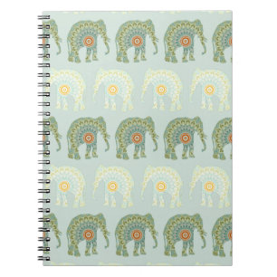 Elephant and Mandala in Light Green  Notebook