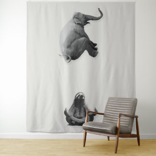 Elephant and Meditating Sloth Harmony Tapestry